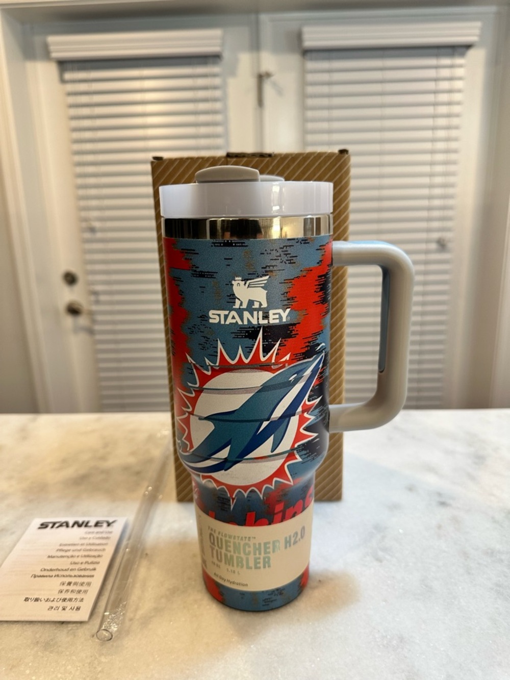 Stanley NFL Miami Dolphins Collaboration Quencher H2.0 40oz Blue Orange Tumbler